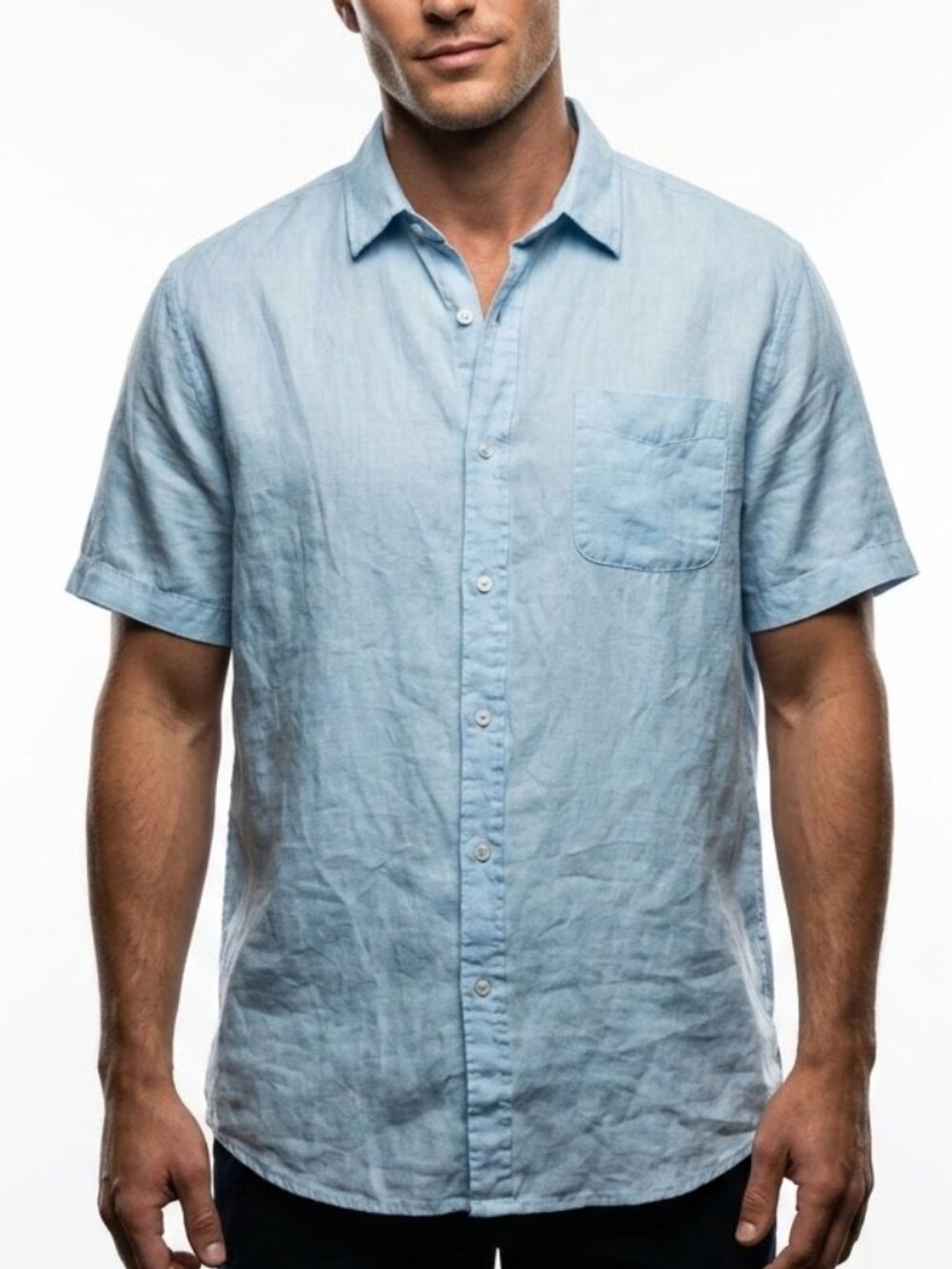 Natural Blue Coastal Linen Shirt XL Blue Short Sleeve Button Down Casual Pocket